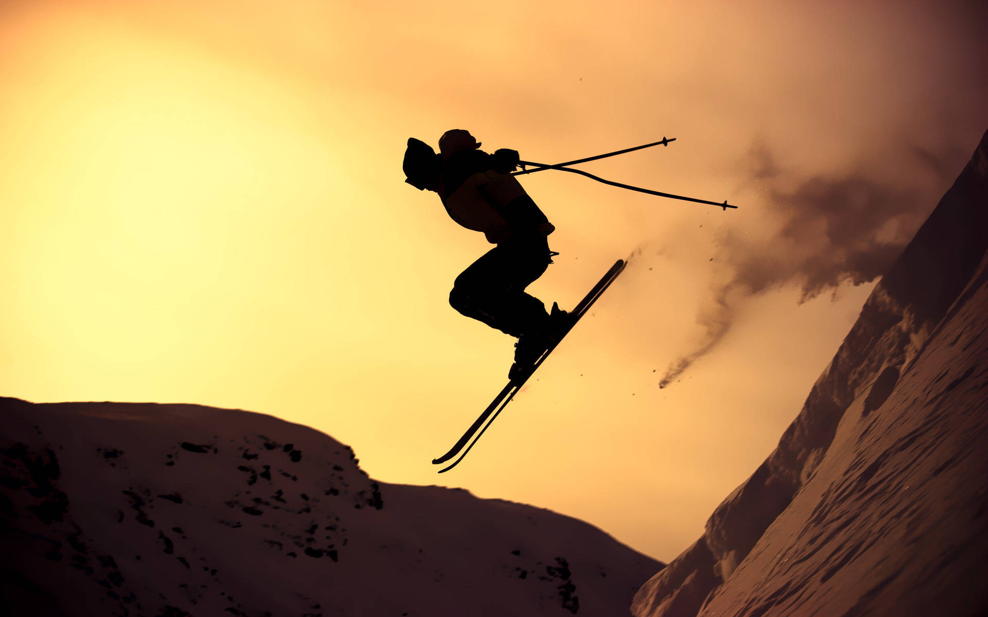 Silhouette Skiing Sunset Wallpaper