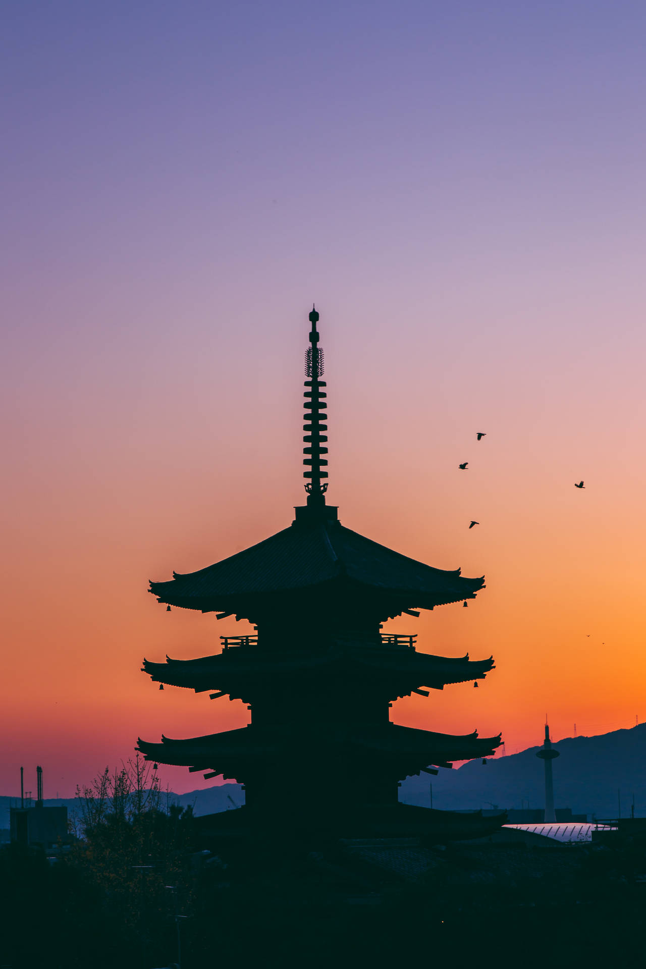 Silhouette Yasaka Shrine Japan Wallpaper