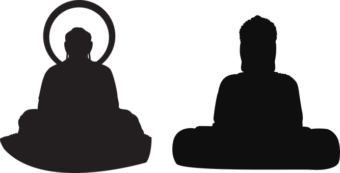 Silhouetted Buddha Figures PNG