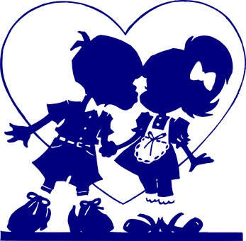 Silhouetted Children Kissingin Heart Shape PNG