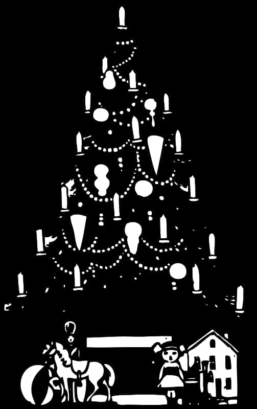 Silhouetted Christmas Treeand Toys PNG