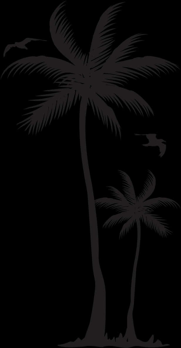 Silhouetted Coconut Trees Graphic PNG