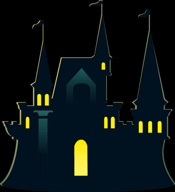 Silhouetted Fantasy Castle Illustration PNG