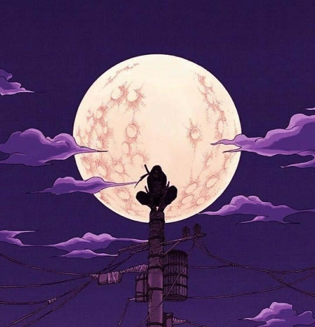 Silhouetted Figure Before Full Moon Wallpaper