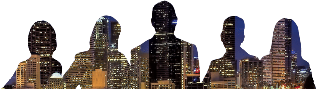 Silhouetted Figures Over Cityscape PNG