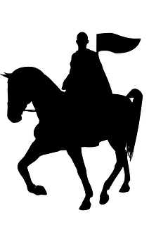 Silhouetted Knighton Horsebackwith Flag PNG