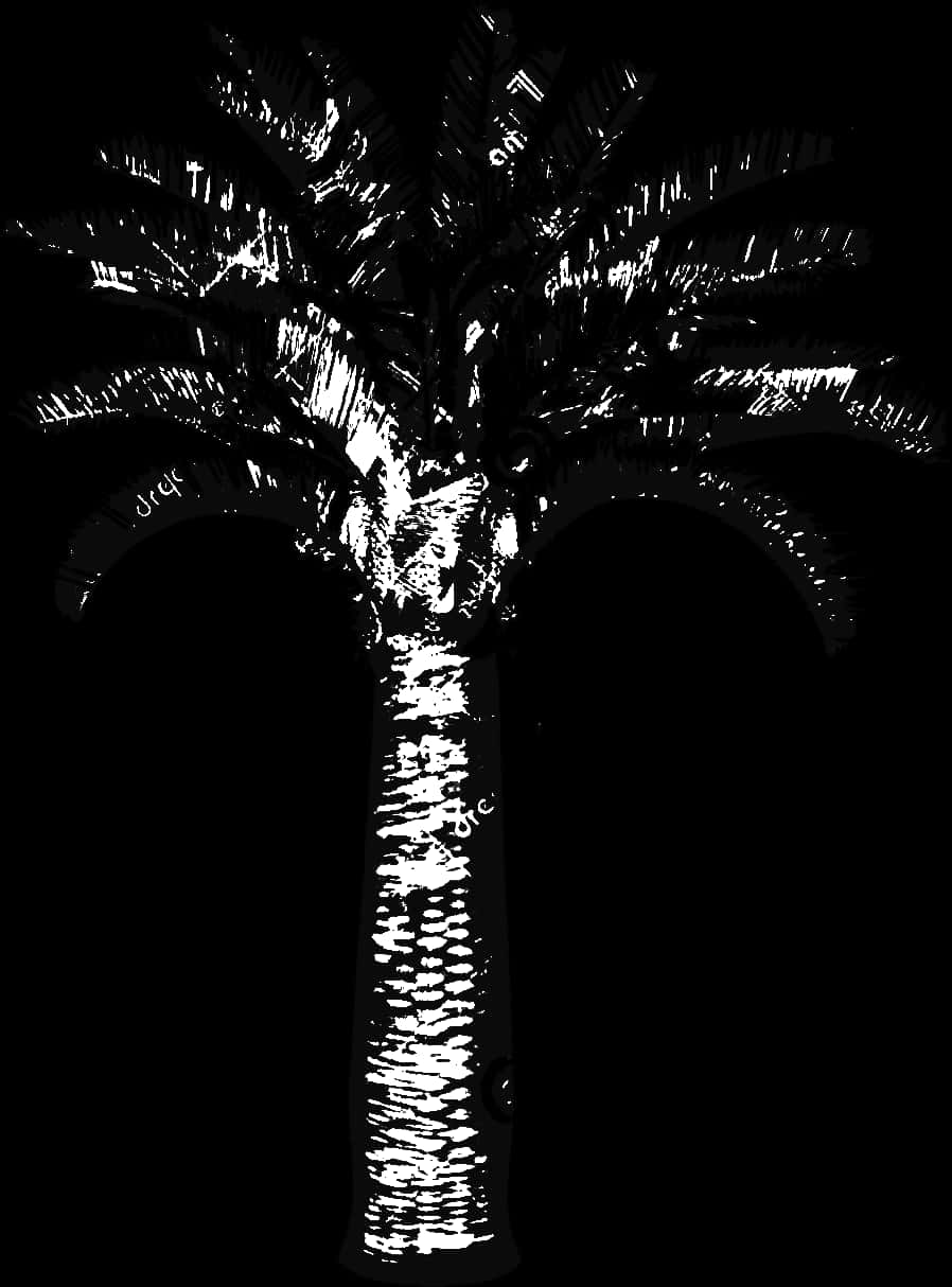 Silhouetted Palm Tree Against Dark Background PNG