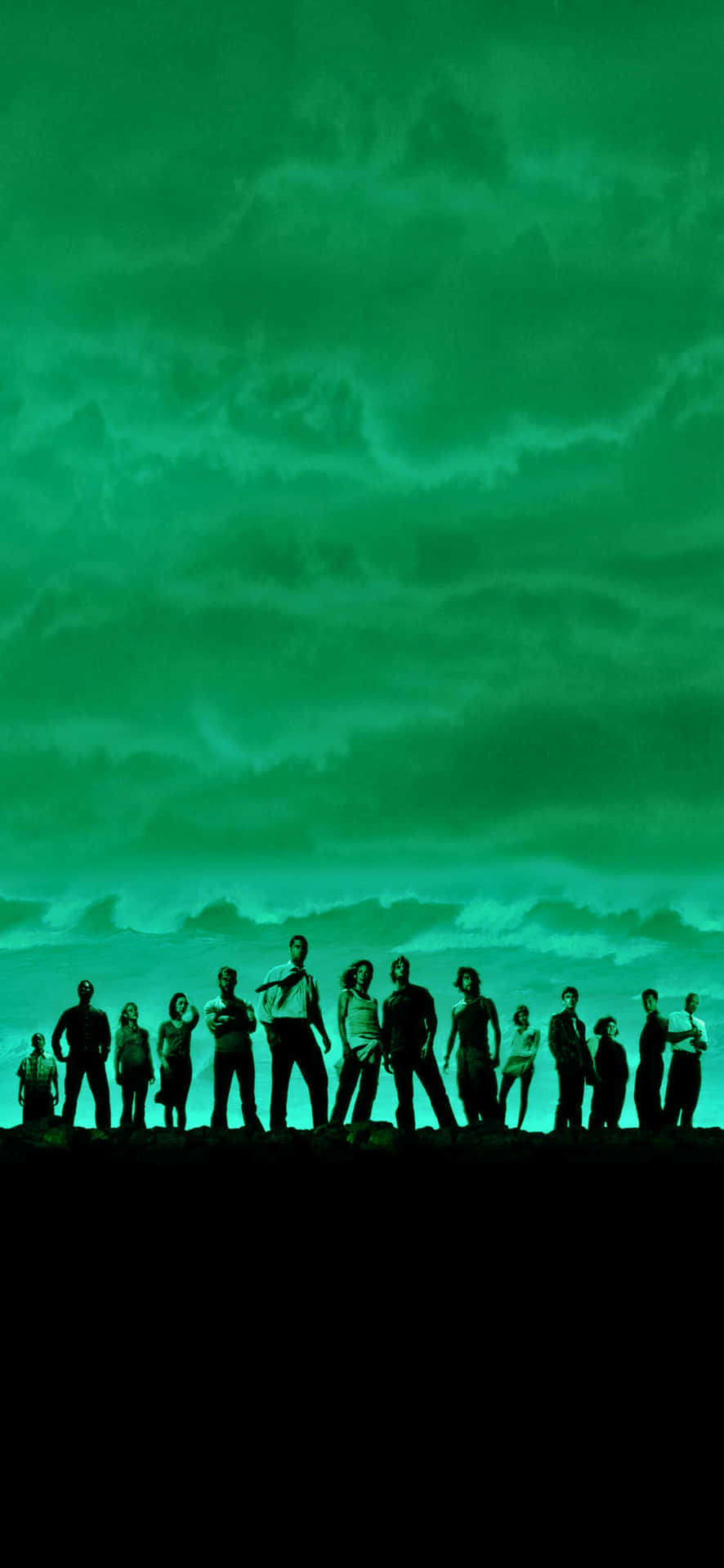 Silhouetted People Against Green Sky Wallpaper