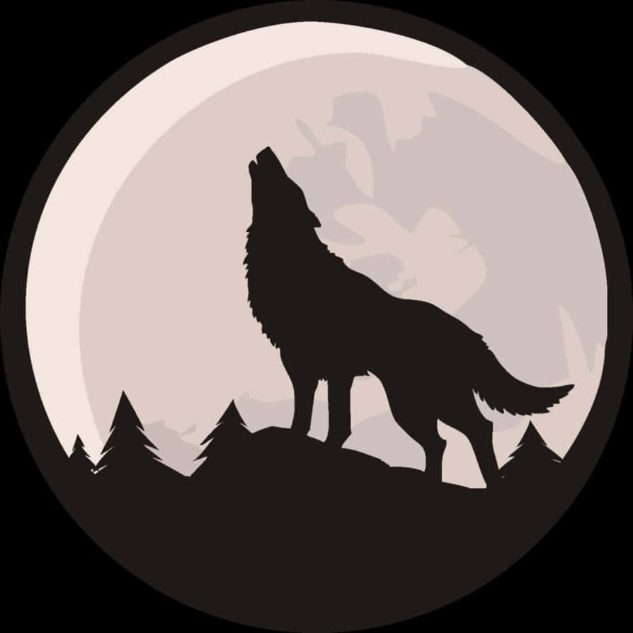 Silhouetted Wolf Howlingat Full Moon PNG