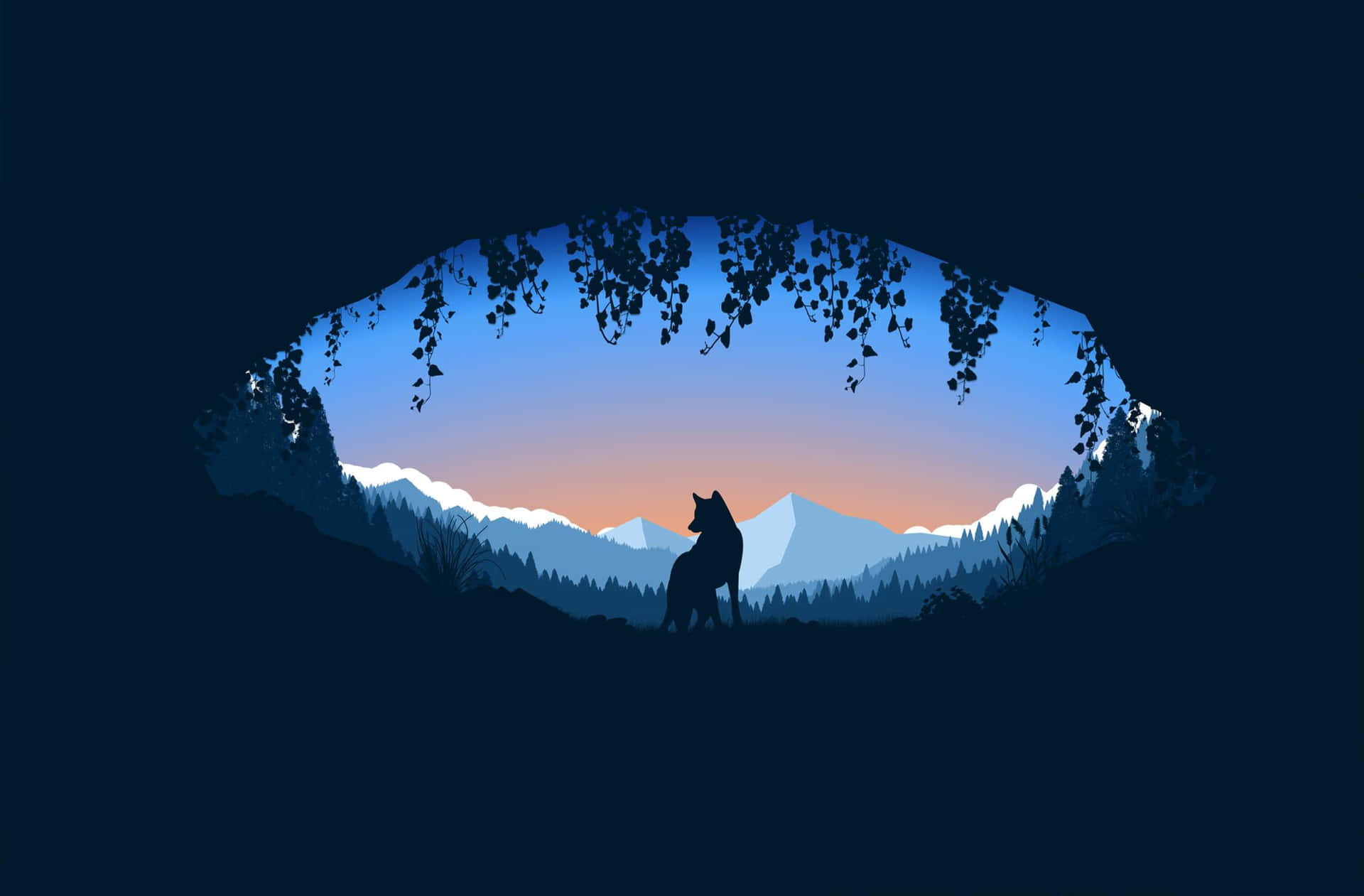 Silhouetted Wolf Mountain Sunset Wallpaper