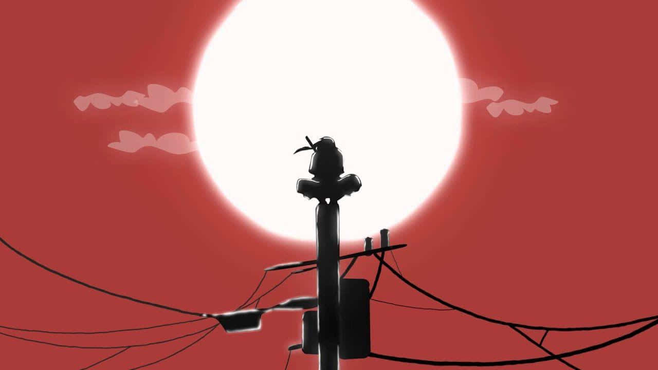 Silhouetteof Crowon Streetlamp Under Red Moon Wallpaper