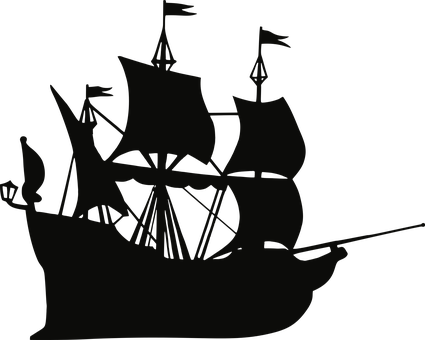 Silhouetteof Sailing Ship PNG