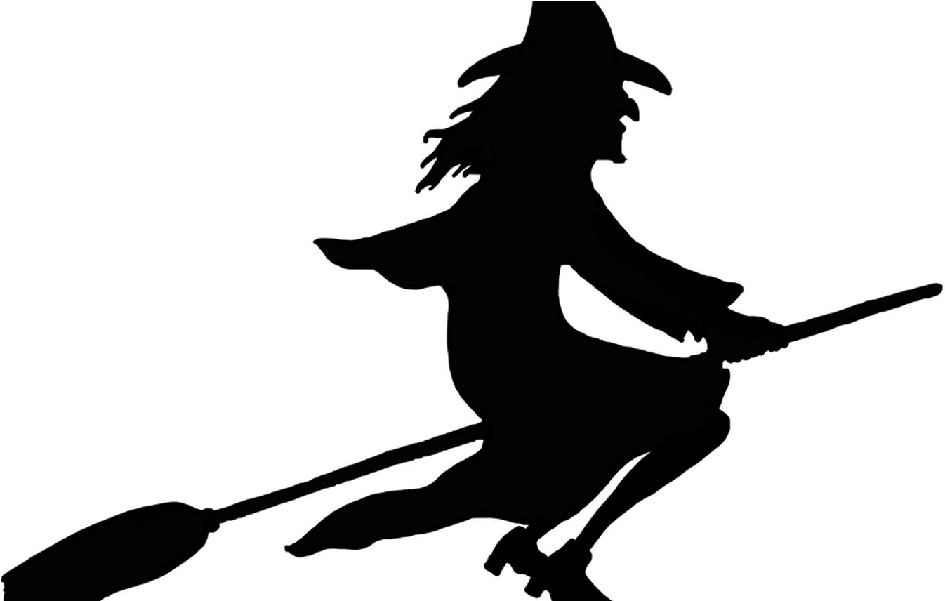 Silhouetteof Witchon Broomstick PNG
