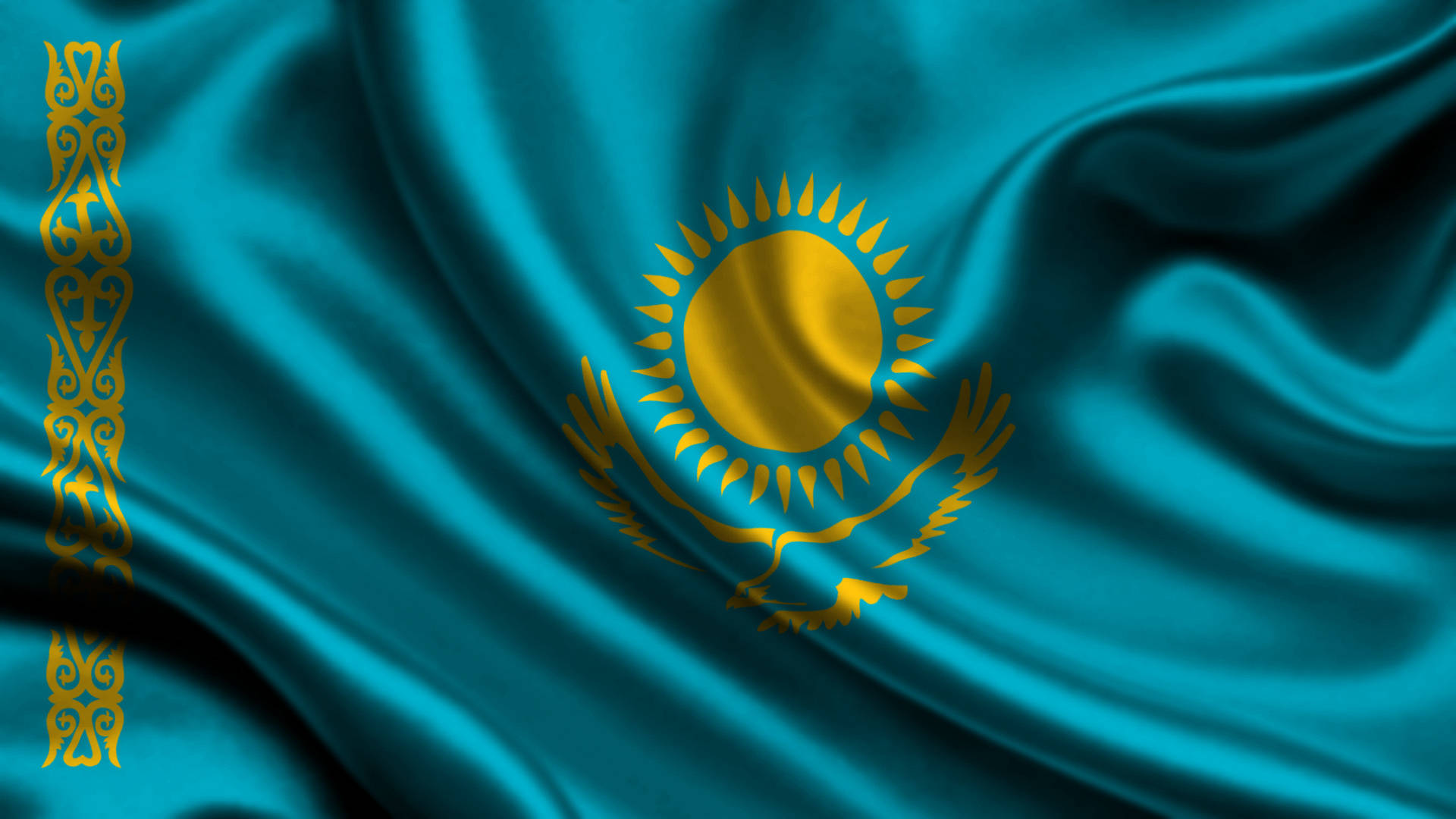 Bandiera Del Kazakistan In Seta Sfondo