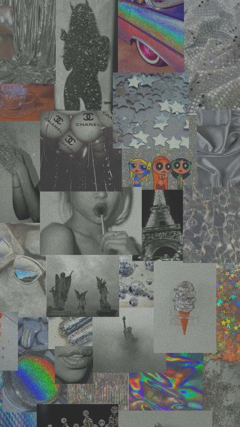 Silver Aesthetic Collage Wallpaper