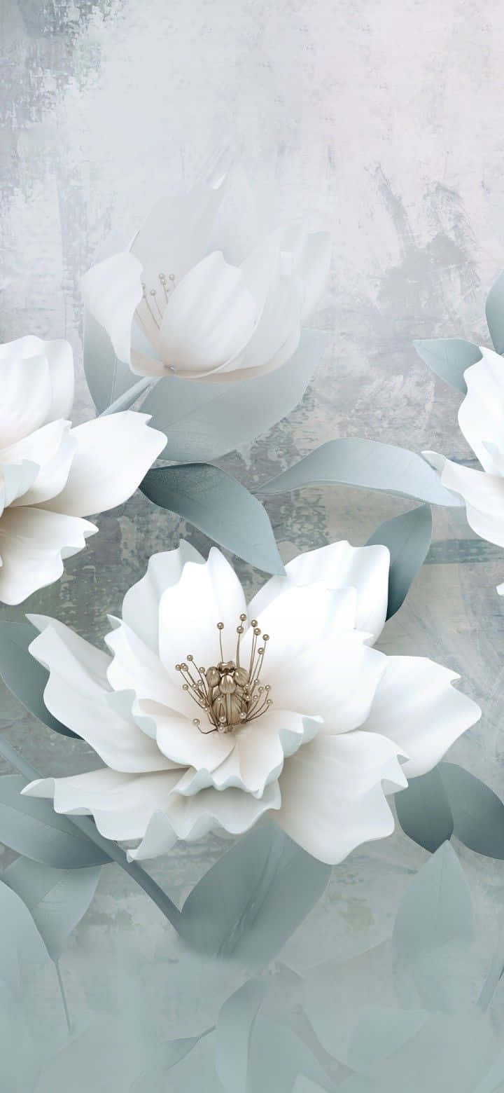 A White Flower Painting With Leaves And Flowers Wallpaper