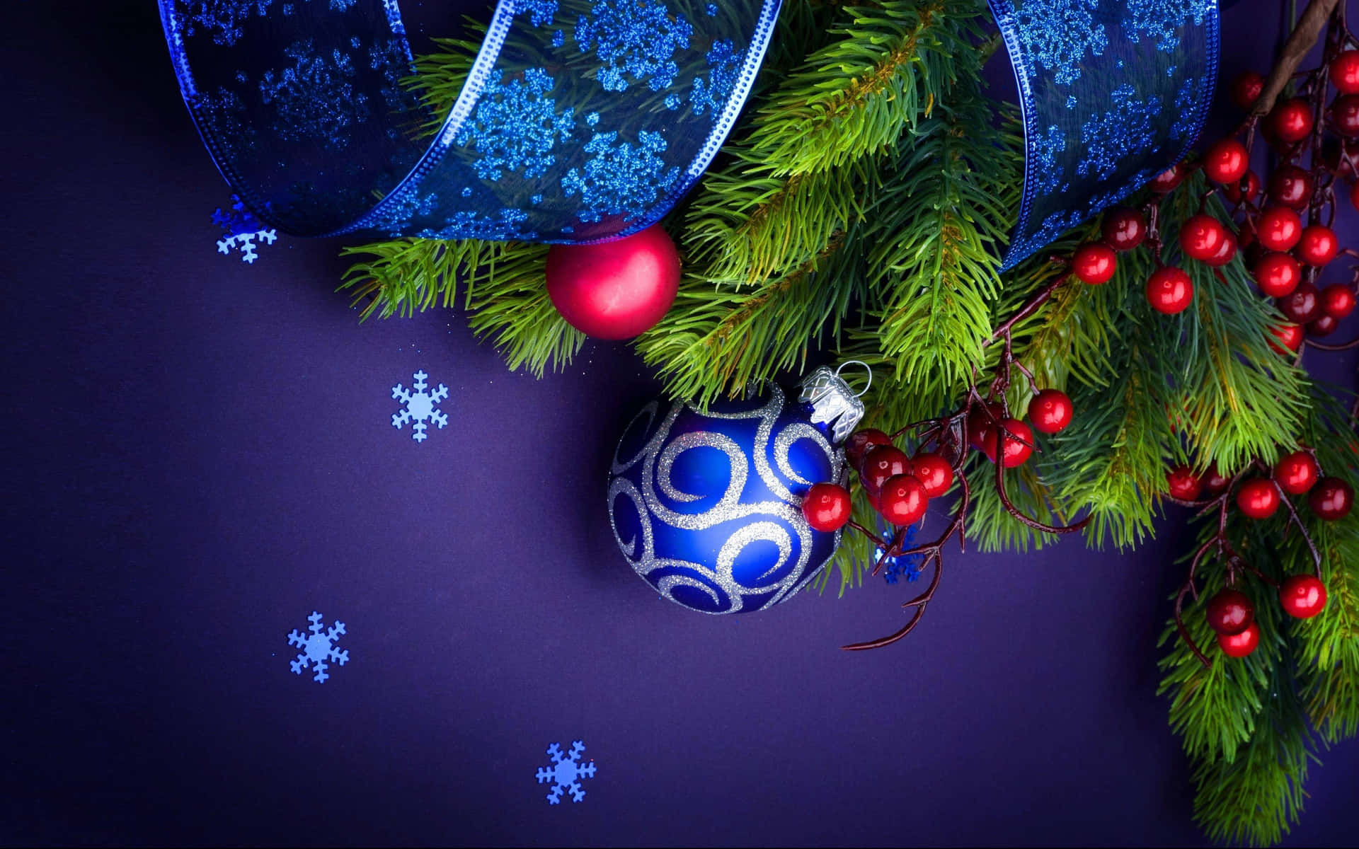Silver And Blue Ornament High Resolution Christmas Desktop Wallpaper