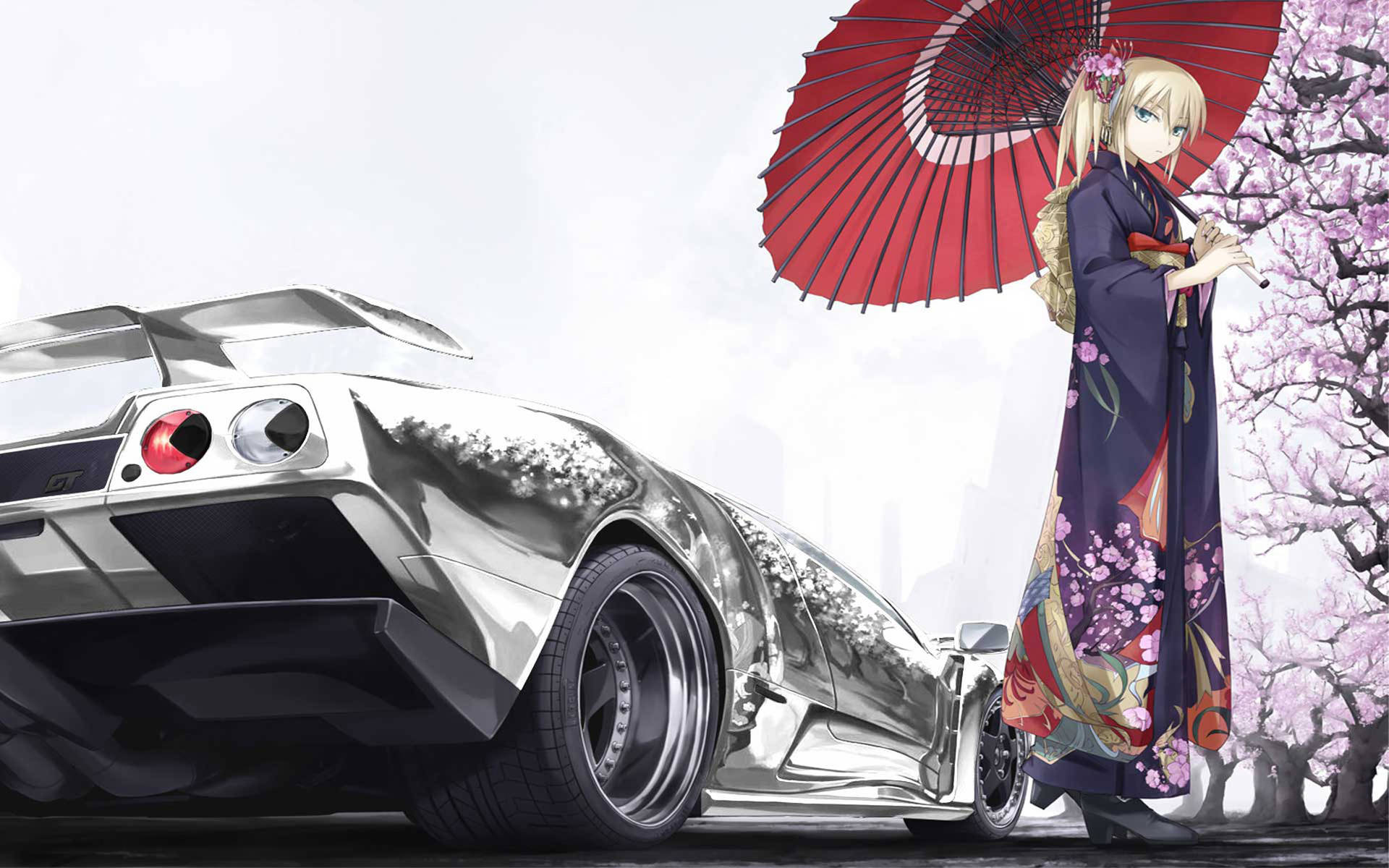 Majestic Silver Anime-Themed Vehicle Wallpaper