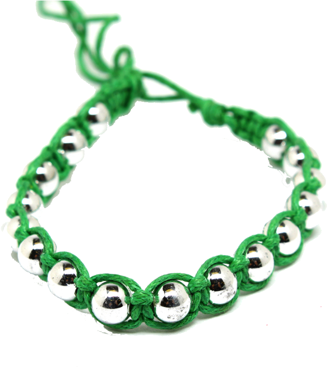 Silver Beaded Green Bracelet PNG