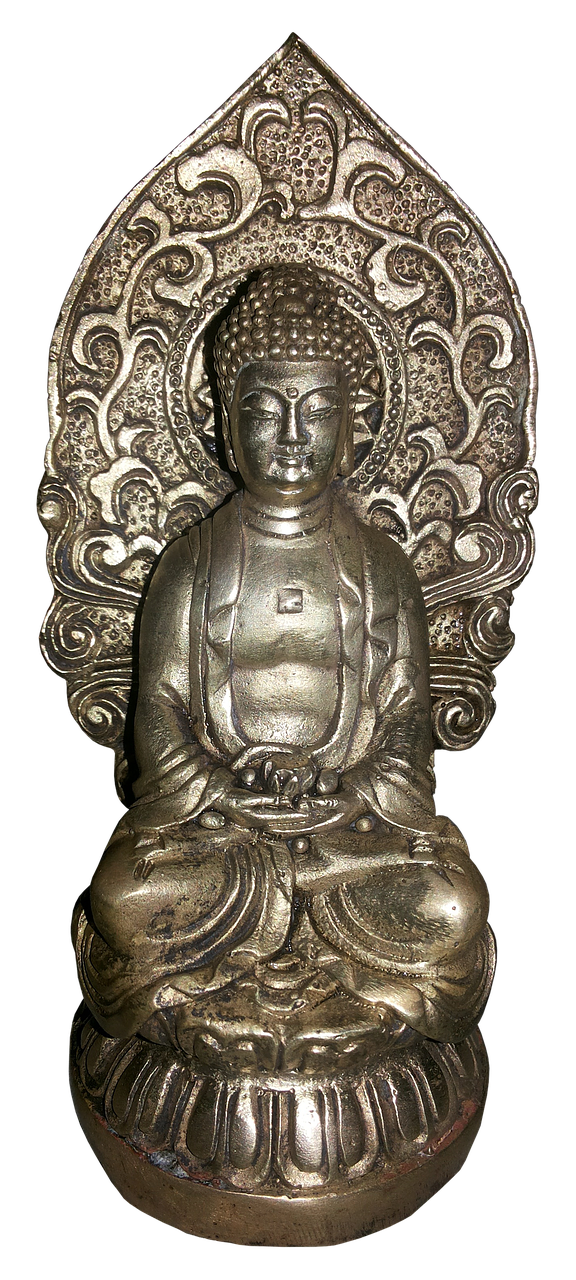 Silver Buddha Statuewith Mandorla PNG