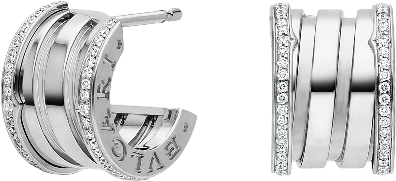 Silver Diamond Hoop Earrings PNG