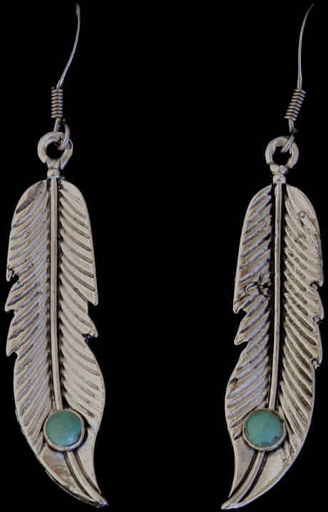 Silver Feather Earringswith Turquoise PNG