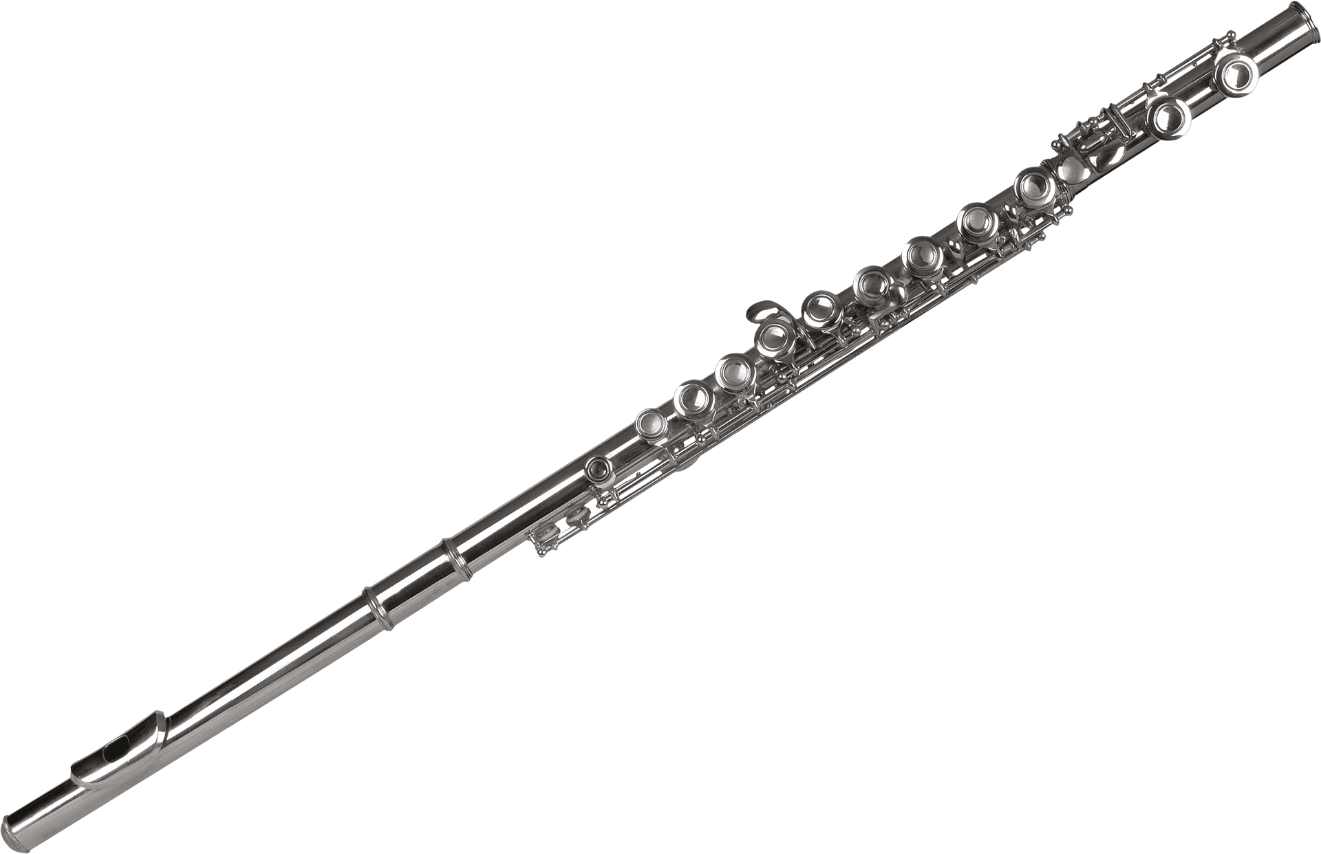 Silver Flute Isolatedon Blue Background PNG
