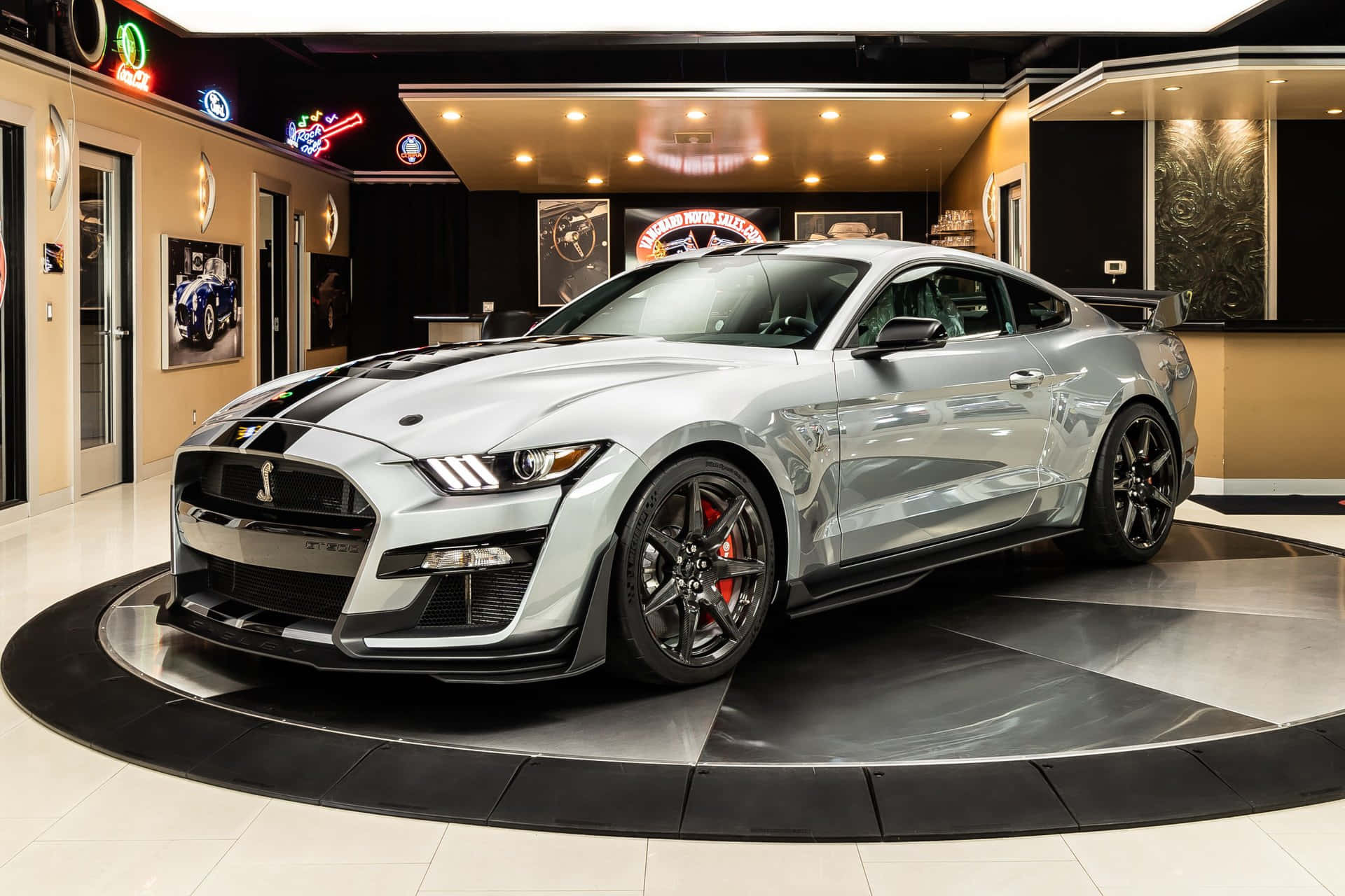 Silver Ford Mustang Shelby G T500 Showroom Wallpaper