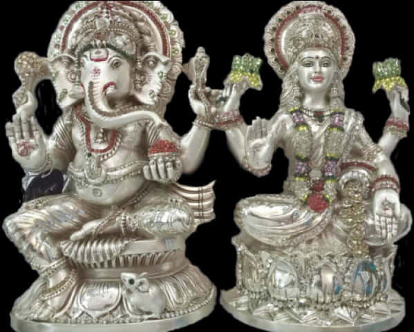 Silver Ganesh Lakshmi Idols PNG