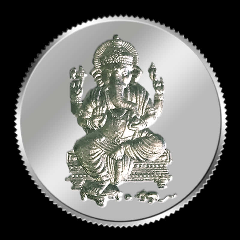 Silver Ganpati Embossed Coin PNG