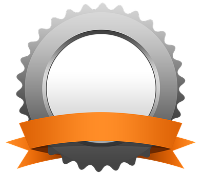 Silver Gear Orange Ribbon Badge PNG