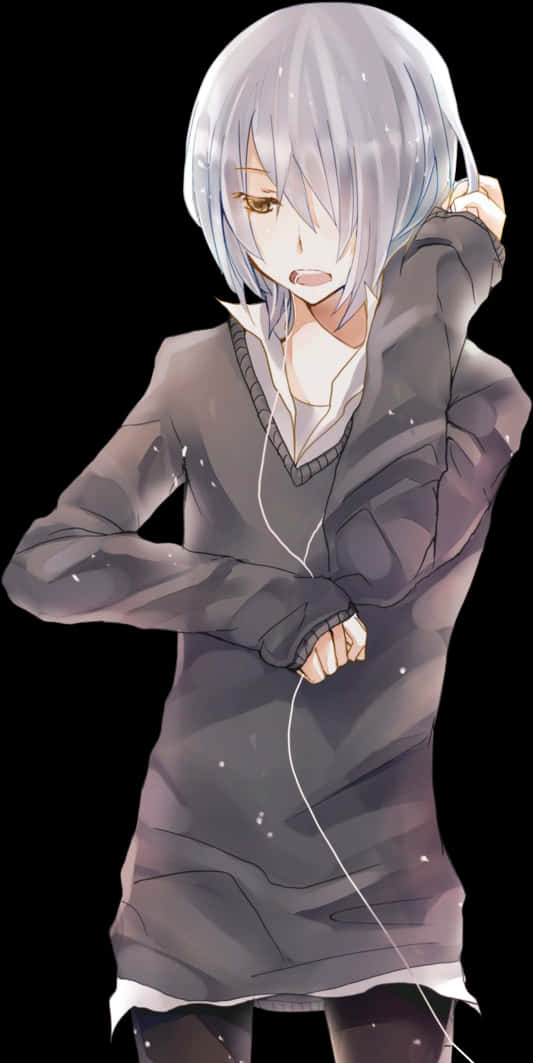 Silver Haired Anime Boy Emotional Expression PNG