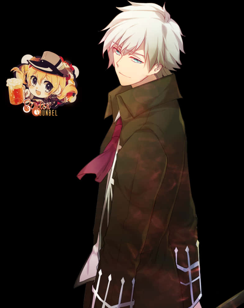 Silver Haired Anime Boy Smirk PNG