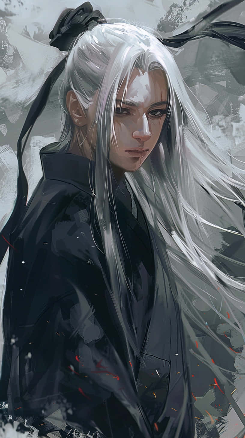 Silver Haired Anime Character In Black Cloak Wallpaper