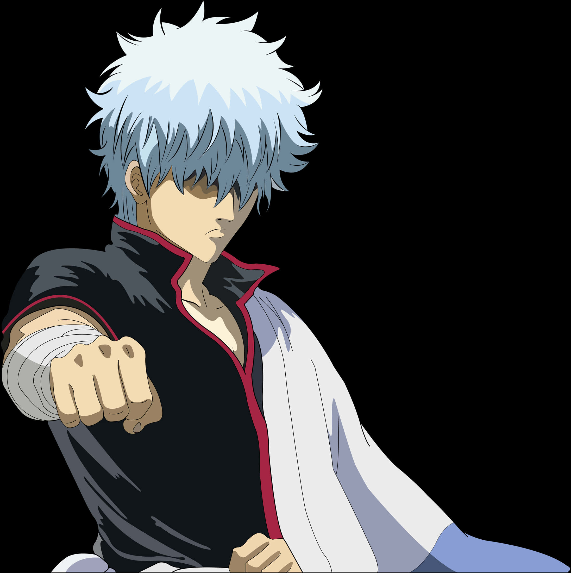 Silver Haired Anime Character Pointing PNG