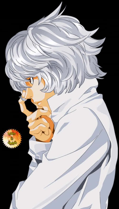 Silver Haired Anime Character Thinking PNG