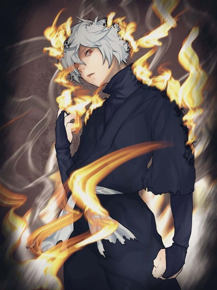 Silver Haired Anime Character With Flames Wallpaper