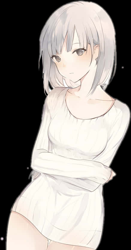 Silver Haired Anime Girl Smiling PNG