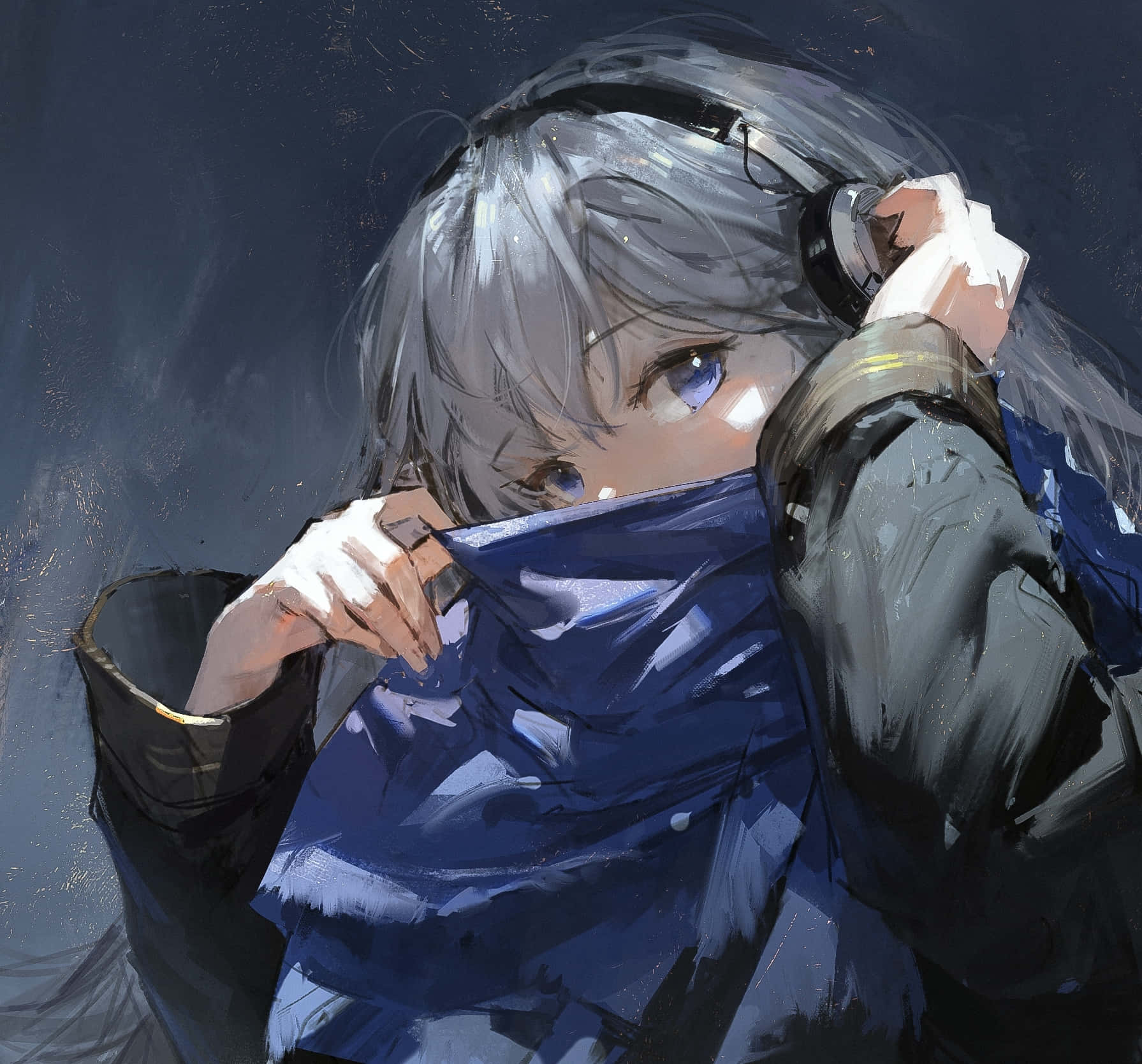 Silver Haired Anime Girl With Headphones Wallpaper