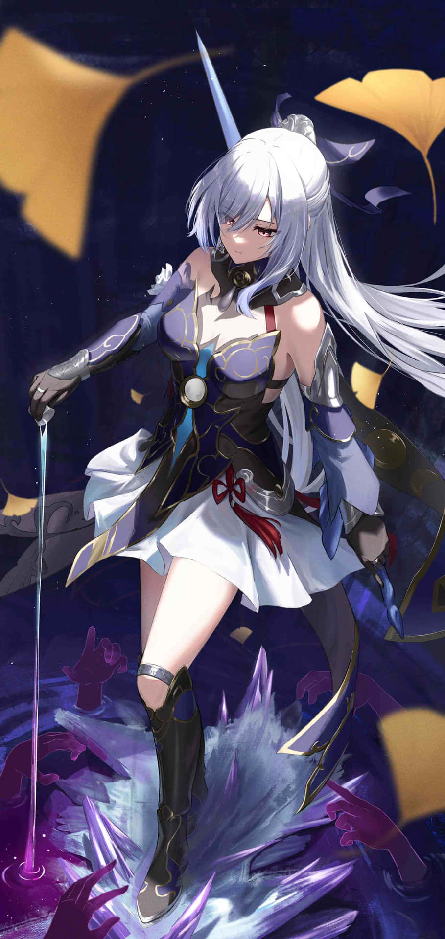 Silver Haired Anime Warrior Girl Wallpaper