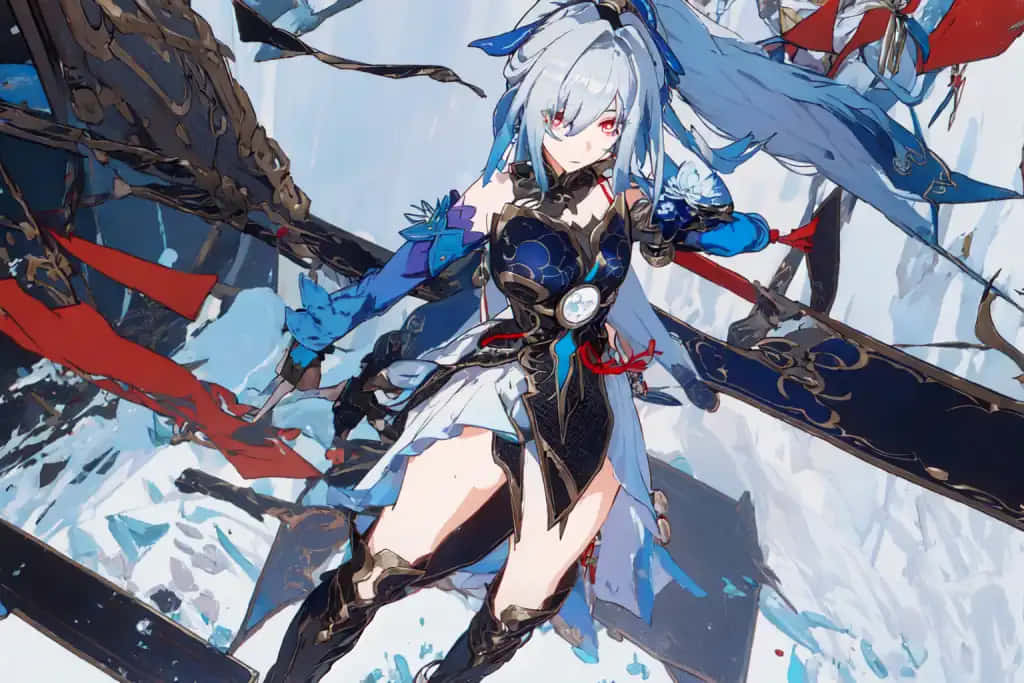 Silver Haired Warriorin Snowy Landscape Wallpaper