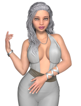 Silver Haired3 D Model Woman PNG