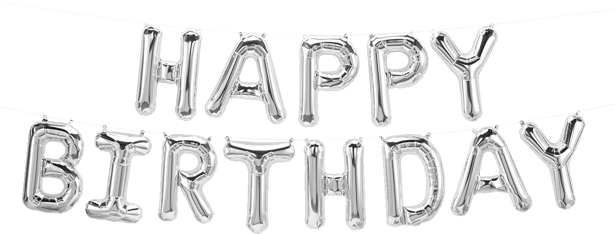 Silver Happy Birthday Balloon Banner PNG