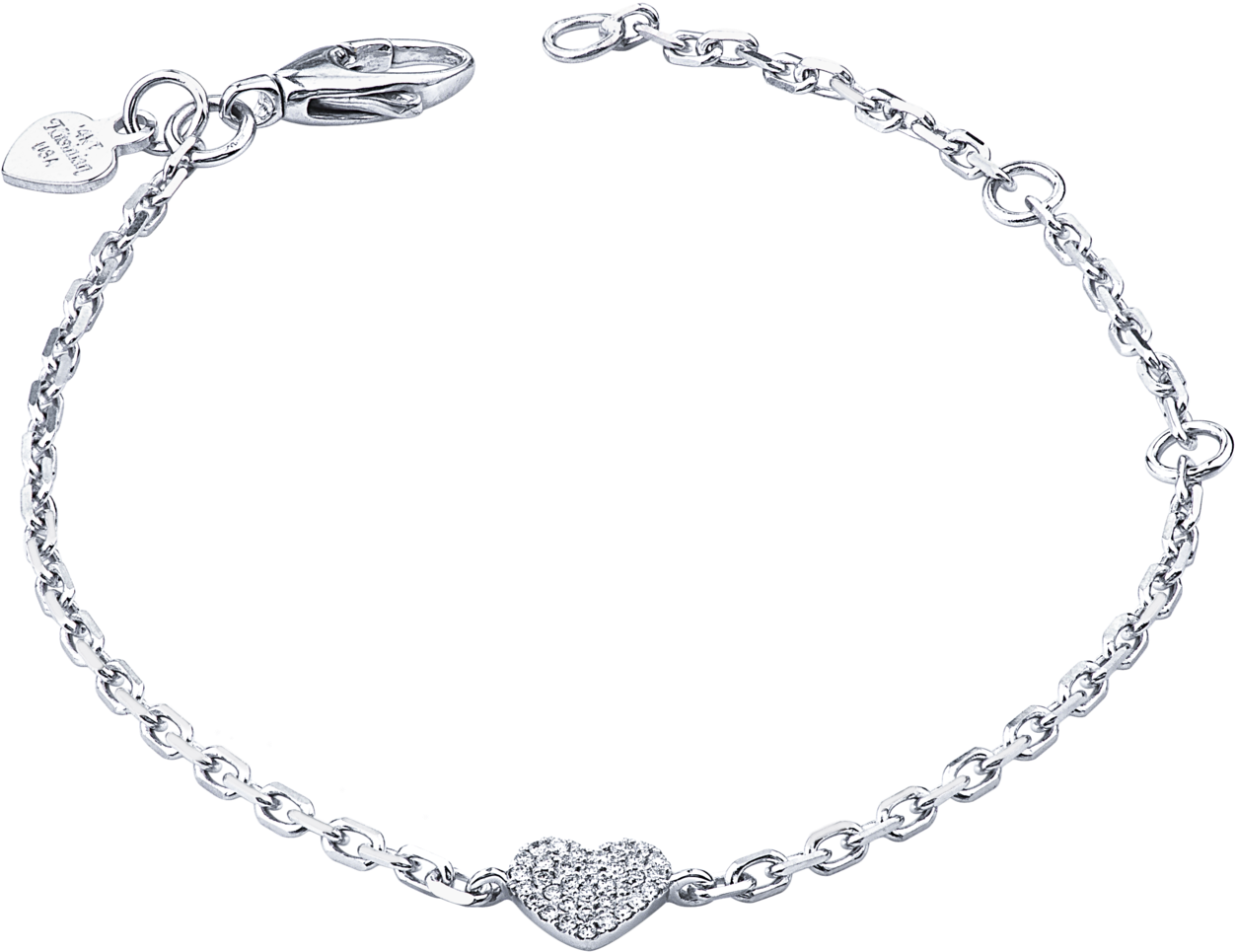 Silver Heart Diamond Bracelet PNG