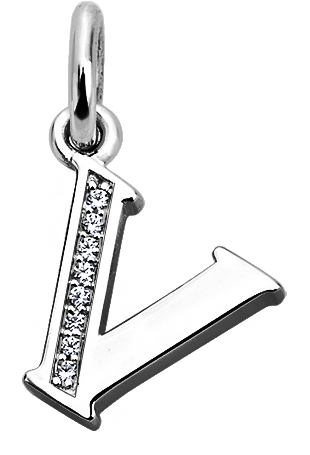 Silver Letter V Pendantwith Diamonds PNG