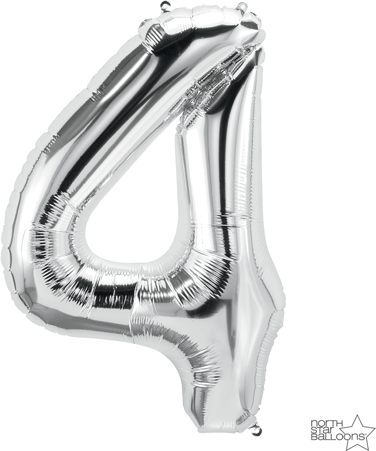 Silver Number4 Balloon PNG
