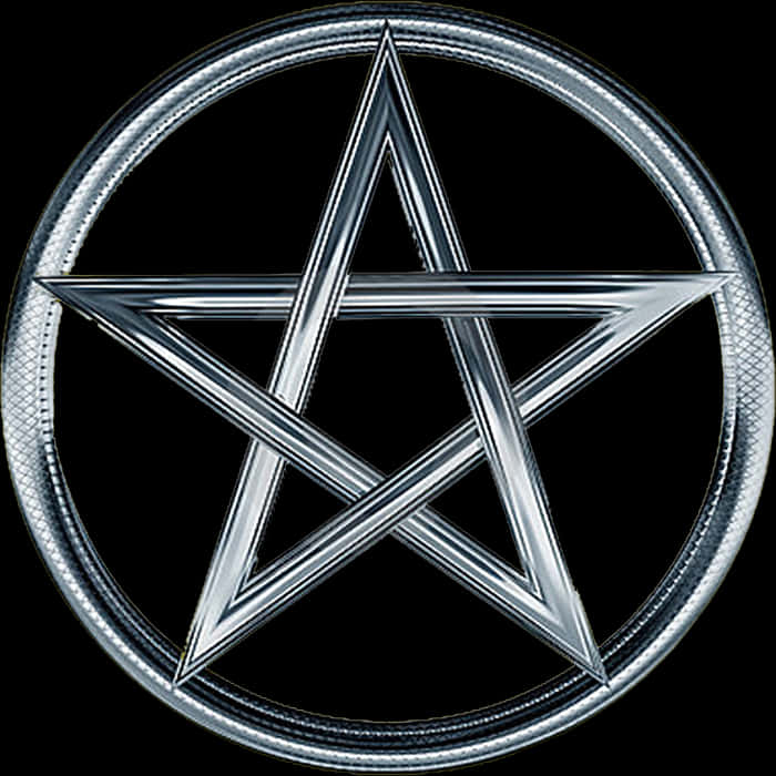 Silver Pentagram Black Background PNG