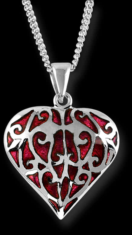 Silver Red Heart Pendant Necklace PNG