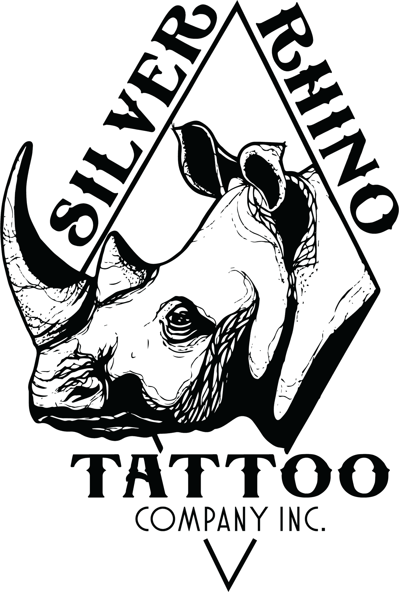 Silver Rhino Tattoo Logo PNG