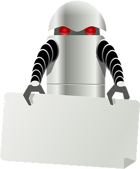 Silver Robot Holding Sign PNG